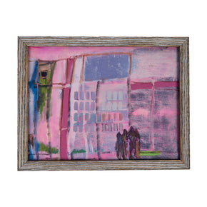 "Pink" Urban Landscape Painting. Acrylic on Canvas. Contemporary frame. 10" x 13"