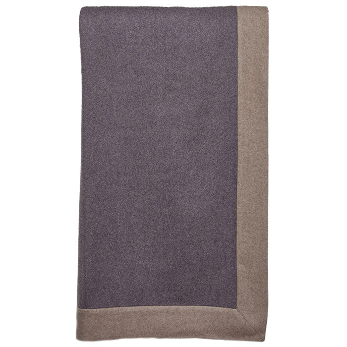 Cashmere Throw Aubergine. Mongolian Cashmere.  Charcoal with taupe edging.  68" x 78"