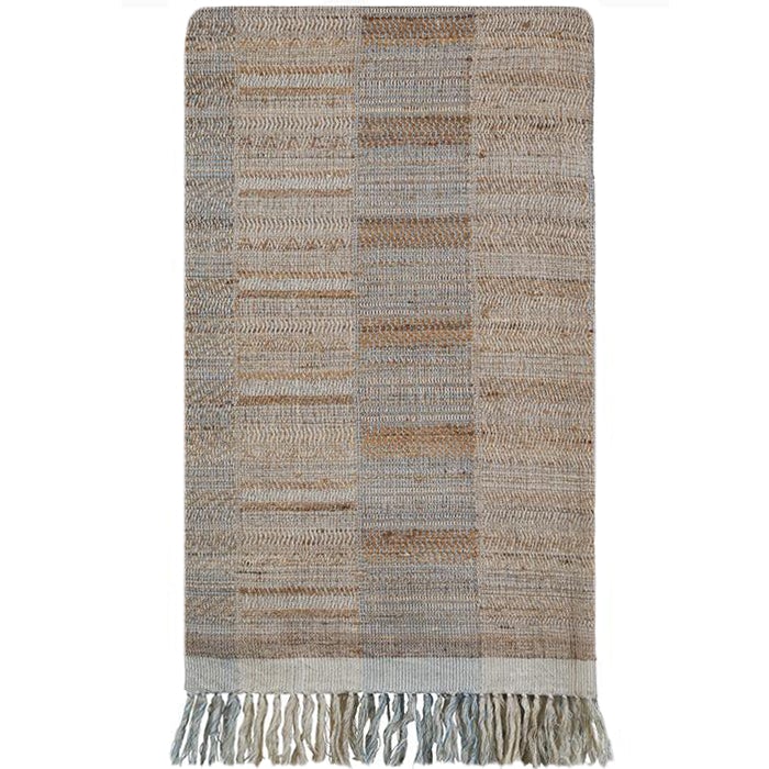 Throw, Blue Gray, Wool & Raw Silk, Handwoven Designer Textiles from India. 70 in x 50 in. 178 cm x 127 cm.