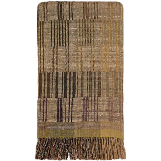 Throw Piano Key Olive Wool & Raw Silk, Handwoven Designer Textiles from India. 70 in x 50 in. 178 cm x 127 cm.