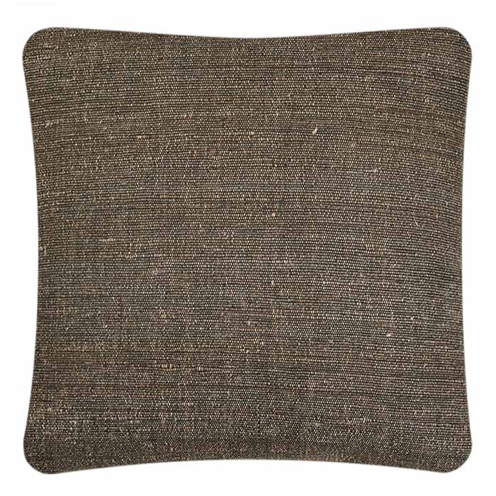 Throw pillow in tabby zinc pattern on handwoven Neeru Kumar, cotton & tussar silk, with tabby zinc backing, 18x18 inch size shown.