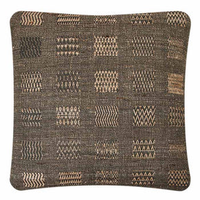 Handwoven Neeru Kumar throw pillow in window weave zinc pattern, cotton & tussar silk, with tabby zinc backing, 18x18 inch size shown.