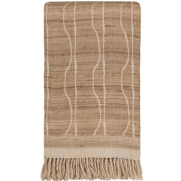 Throw, Vertical Jaal, Sidelines Wool and Tussar Silk, Handwoven Designer Textiles from India. 70 in x 50 in. 178 cm x 127 cm.