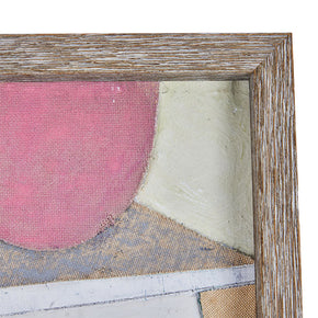 (TOP RIGHT) "Circles" Mixed Media Collage. Vintage paint and fabric on canvas. British. Contemporary frame. 9" x 11".