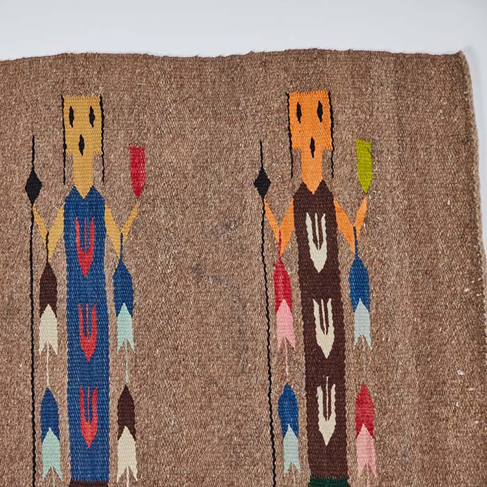 (DETAIL I) Yeibichai Navajo Rug. Vintage hand woven flat woven tribal rug. 29" x 61"