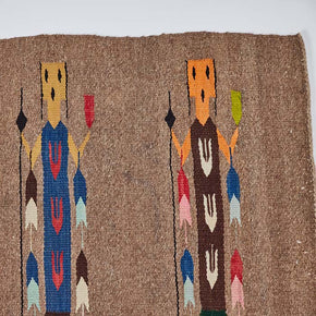 (DETAIL I) Yeibichai Navajo Rug. Vintage hand woven flat woven tribal rug. 29" x 61"